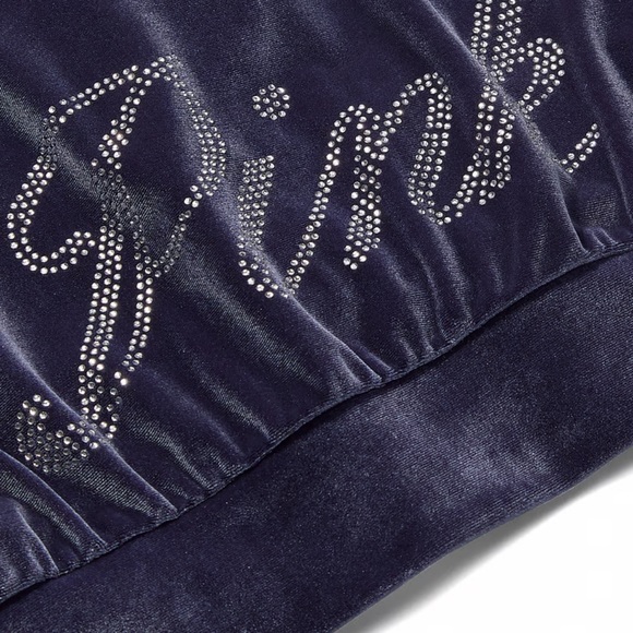 PINK Velour Shine Logo Full-Zip Crop Hoodie - Picture 2 of 2